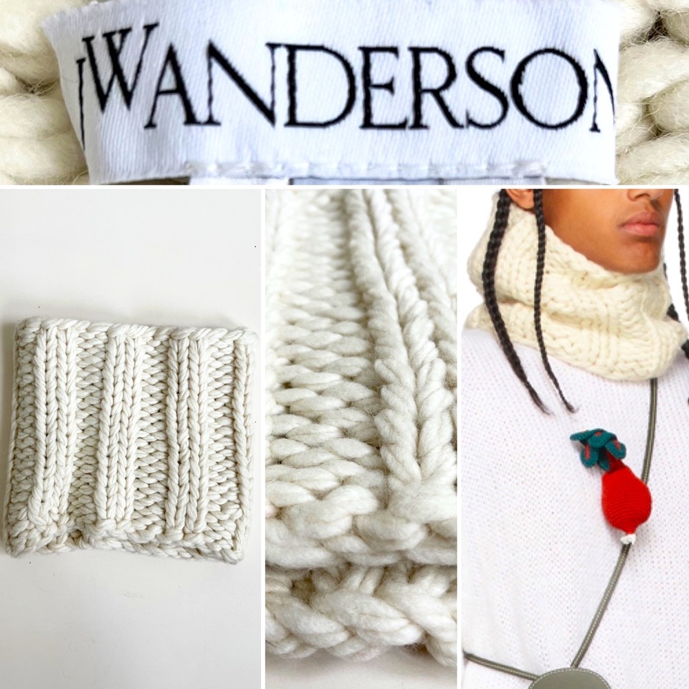 JW Anderson Wool Snood, Infinity Scarf, Off white, 20 X 8 inches, New